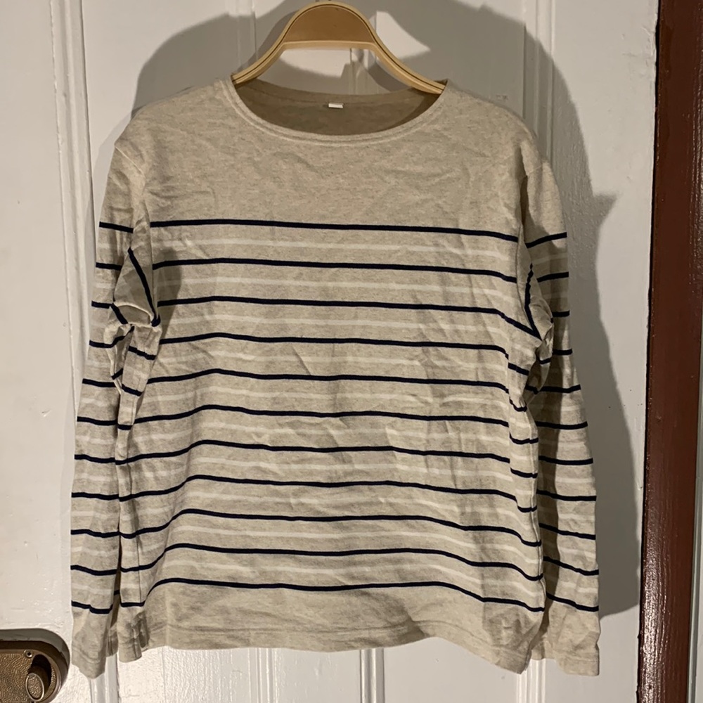 Uniqlo long sleeve shirt navy white stripe